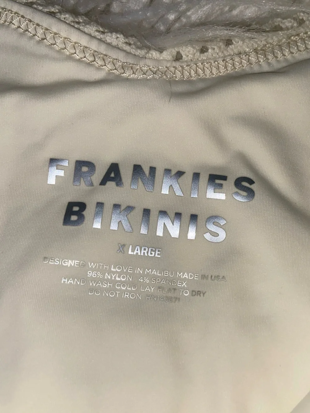 Frankie's Bikinis Crochet High-Cut Bikini Brief — Cream